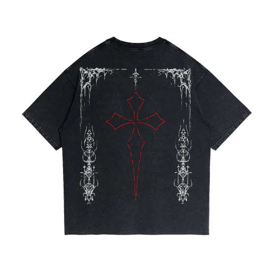 Fallen Angel Garment Dyed Streetwear Tee 260GSM Black Cotton With Faded Raw Hem